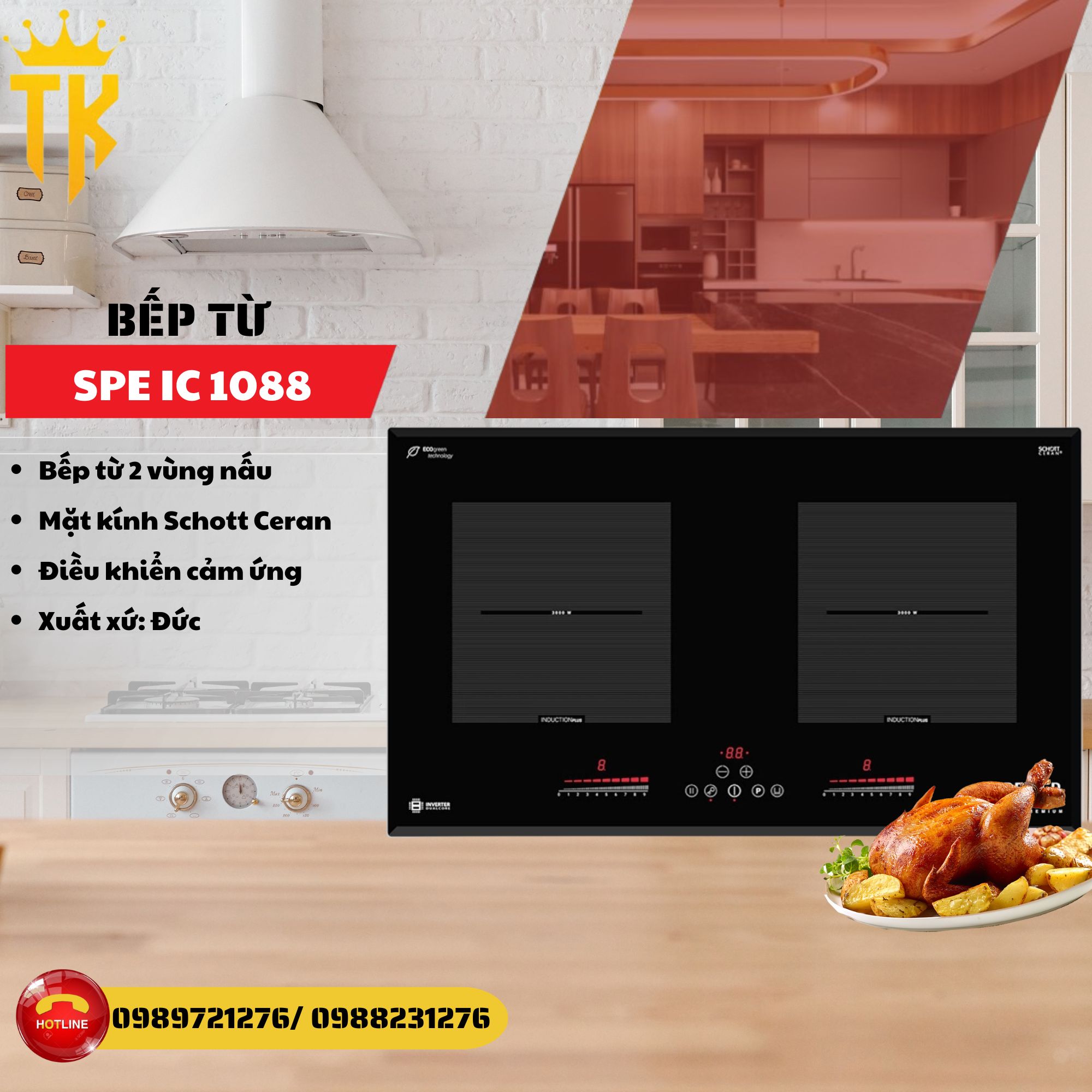 Bếp từ 3 vùng nấu Mặt kính Sc Công suất 2,3kW - Booster 3,0kW Tổng công suất 4000W Xuất xứ Đức (3)
