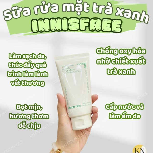 Sữa rửa mặt trà xanh sạch sâu ẩm mịn INNISFREE Green Tea Amino Cleansing Foam 150g