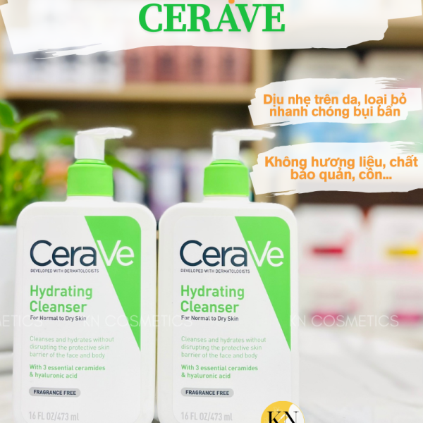 Sữa rửa mặt giúp làm sạch sâu dành cho da thường và da khô Cerave Hydrating Cleanser 473ML